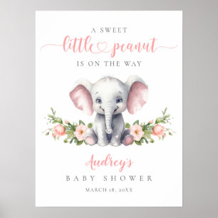 Póster Bienvenida a la bebé niña con Elefante Floral Rosa