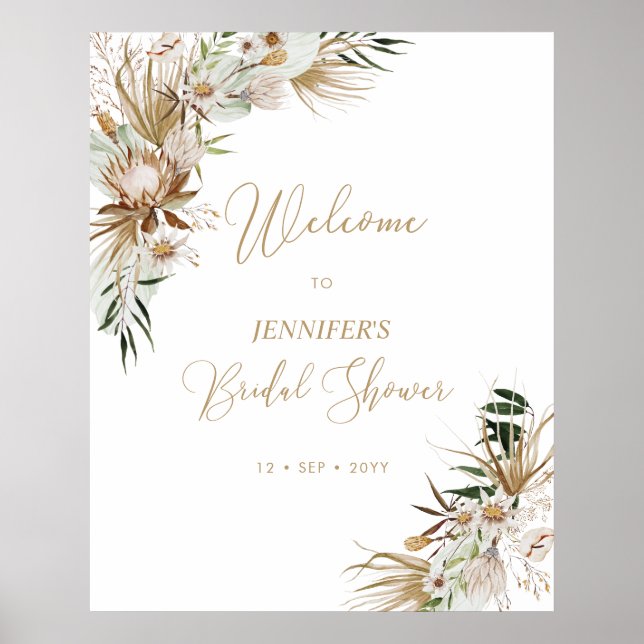 Póster Bienvenida a la boda boho de oro Bridal Shower (Frente)