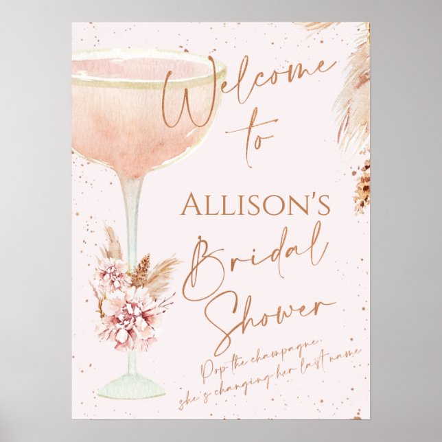 Póster Bienvenida a la boda Boho Rose Gold  (Frente)