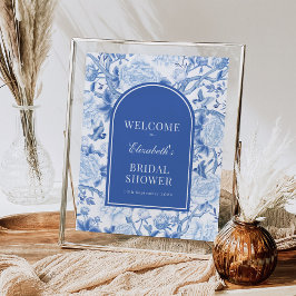 Póster Bienvenida a la boda Chic Blue White Chinoiserie