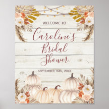 Bienvenida a la boda con calabaza blanca de madera