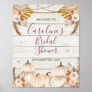 Póster Bienvenida a la boda con calabaza blanca de madera