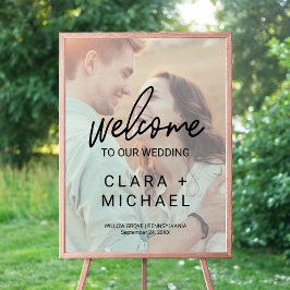 Póster Bienvenida a la boda con caligrafía caprichosa y f