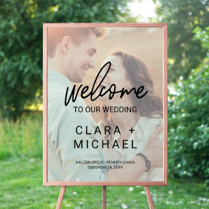 Póster Bienvenida a la boda con caligrafía caprichosa y f