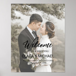 Póster Bienvenida a la boda con foto desvanecida en calig
