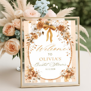 Póster Bienvenida a la boda con lazo floral de calabaza