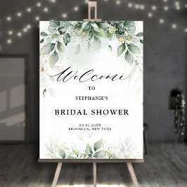 Póster Bienvenida a la boda con vegetación de eucalipto