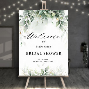 Póster Bienvenida a la boda con vegetación de eucalipto