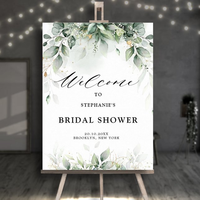Póster Bienvenida a la boda con vegetación de eucalipto (Subido por el creador)