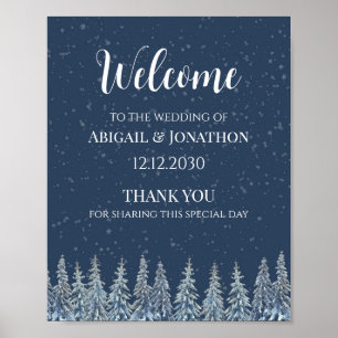 Póster Bienvenida a la boda de bosque invernal rústico