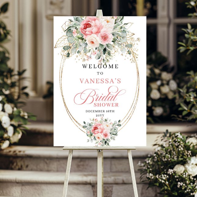 Póster Bienvenida a la boda de flores modernas con rubor (Modern Blush Floral Bridal Shower Welcome)
