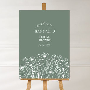 Póster Bienvenida a la boda de flores silvestres verde sa