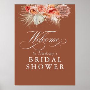 Póster Bienvenida a la boda de hierba de Pampas y terraco