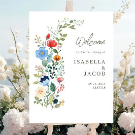 Póster Bienvenida a la boda de jardín rústico con flores 