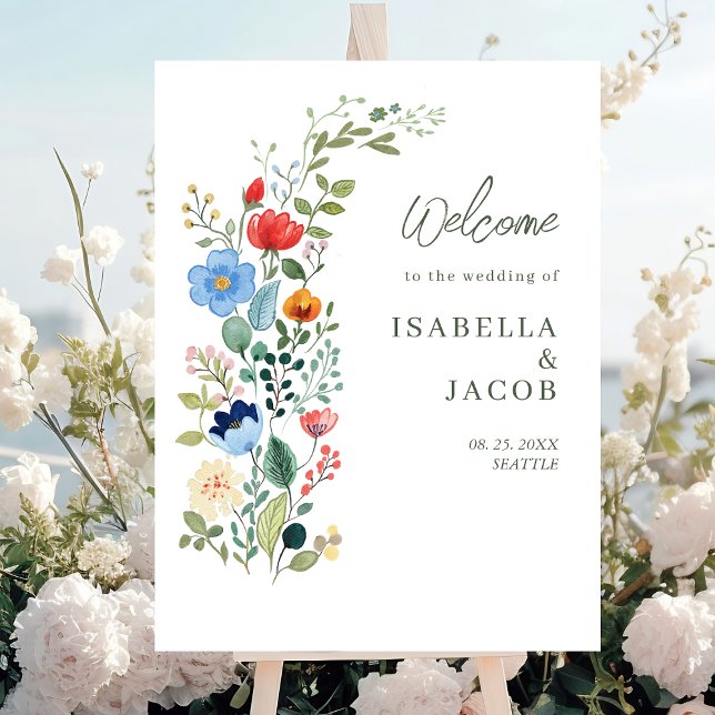 Póster Bienvenida a la boda de jardín rústico con flores  (Subido por el creador)