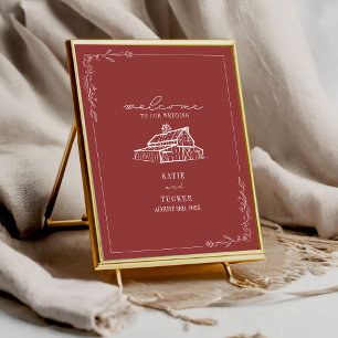 Póster Bienvenida a la boda de la caída roja silenciada e