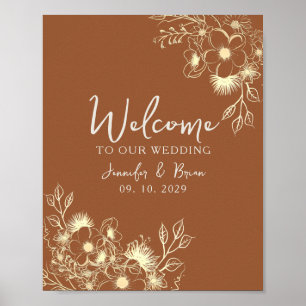 Póster Bienvenida a la boda de naranja quemada