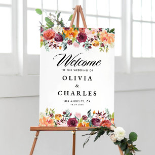 Póster Bienvenida a la boda de otoño de acuarela