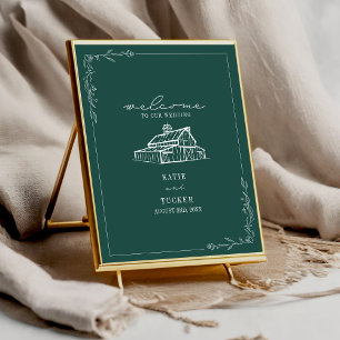 Póster Bienvenida a la boda de otoño verde de la esmerald