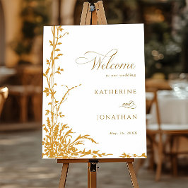 Póster Bienvenida a la boda en el jardín botánico ámbar