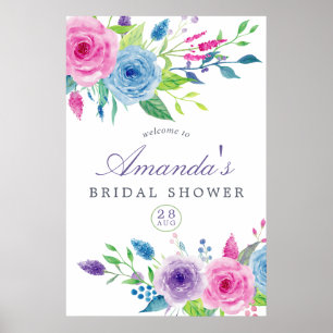 Póster Bienvenida a la boda floral de acuarela mezcla vio