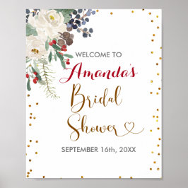 Póster Bienvenida a la boda floral de Navidad de invierno