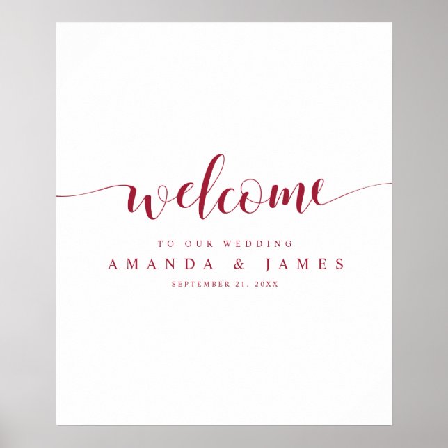 Póster Bienvenida a la Boda Moderna de Borgoña Caída (Frente)