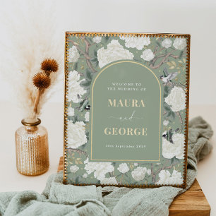 Póster Bienvenida a la Boda Peony Bird de la Chinoiserie 