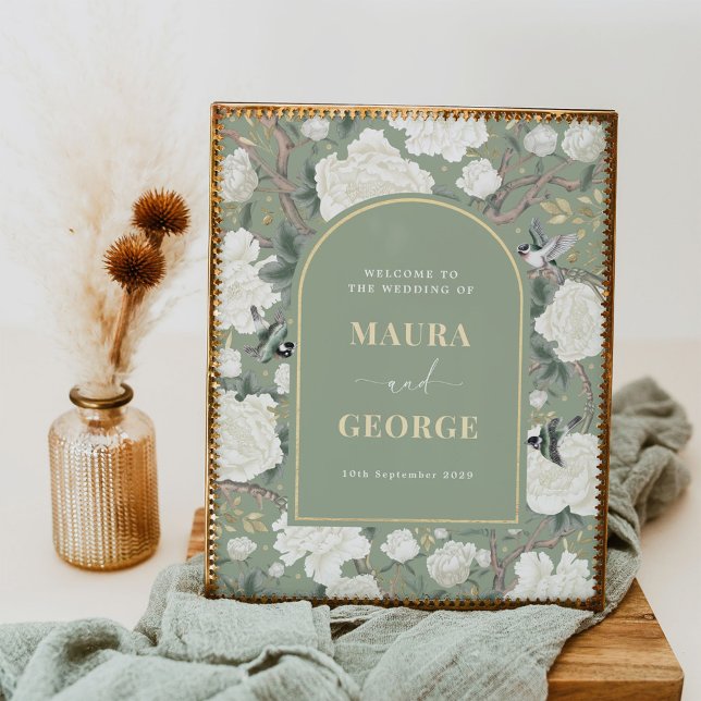 Póster Bienvenida a la Boda Peony Bird de la Chinoiserie  (Subido por el creador)