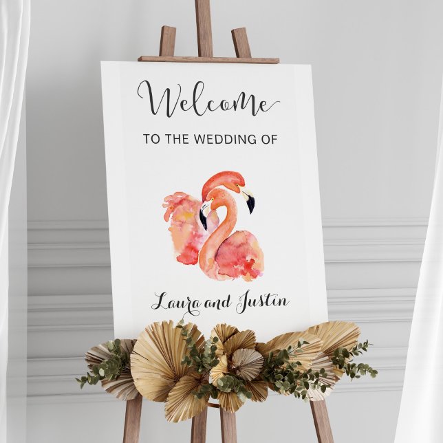 Póster Bienvenida a la Boda Pink Flamingos Beach (Subido por el creador)