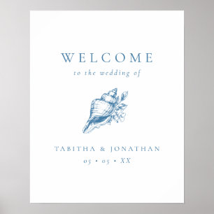 Póster Bienvenida a la Boda Vintage Blue Seashell Beach