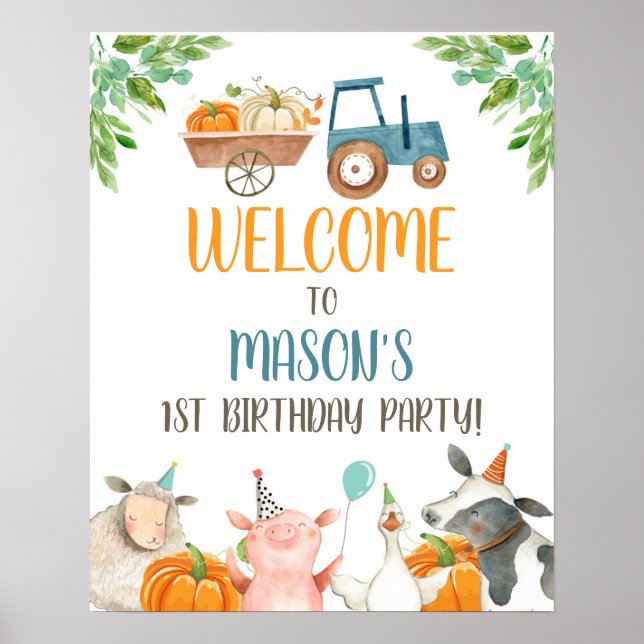 Póster Bienvenida a la Calabaza de la fiesta de cumpleaño (Frente)