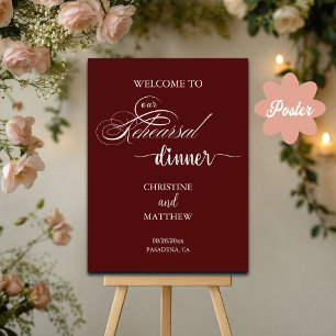 Póster Bienvenida a la cena de elegante guión de ensayo d