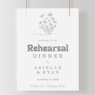 Póster Bienvenida a la cena de ensayo de la boda Minimal