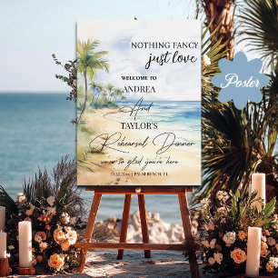 Póster Bienvenida a la Cena de Ensayo de Playa y Palmeras
