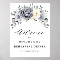 Bienvenida a la cena de ensayo floral gris plata m