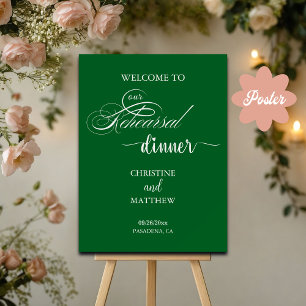 Póster Bienvenida a la cena de un ensayo verde guion eleg