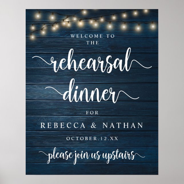 Póster Bienvenida a la cena, moderna y rústica, Boda (Frente)