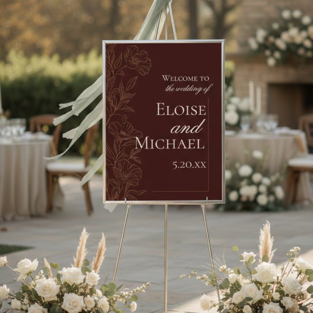 Póster Bienvenida a la Ceremonia de Boda de Cobre Moderno (Modern Copper Brown Wedding Ceremony Welcome Poster)