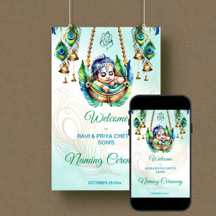 Póster Bienvenida a la ceremonia de cuna de bebé Krishna