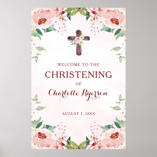 Póster Bienvenida a la cristiandad de Chica Floral Rosa (Frente)