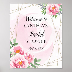Póster Bienvenida a la despedida de soltera con flores ro