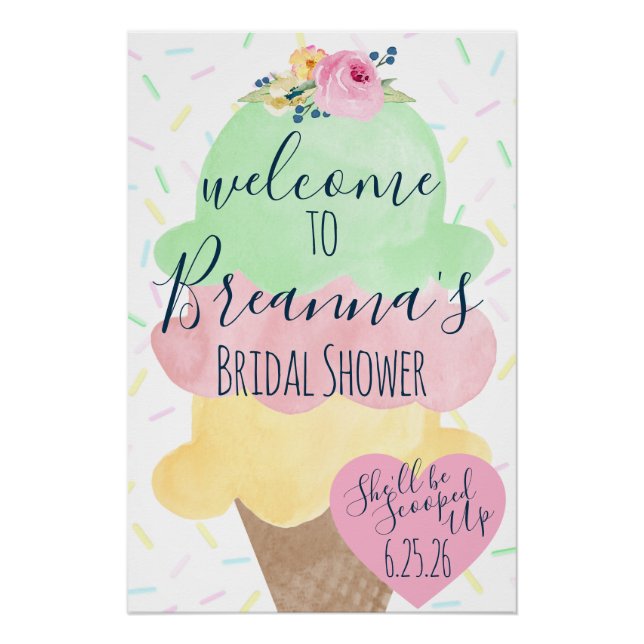 Póster Bienvenida a la despedida de soltera con helado re (Anverso)