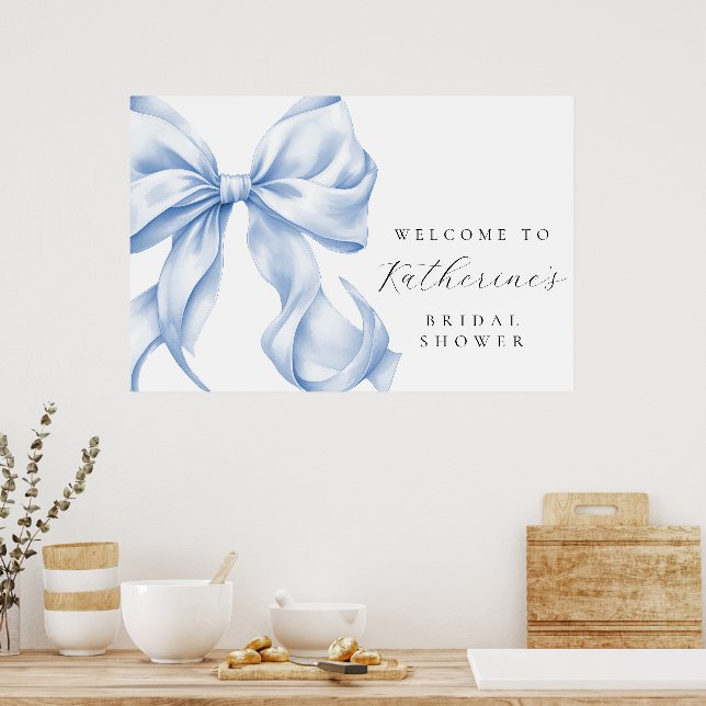 Póster Bienvenida a la Despedida de Soltera con Lazo Azul (Cocina)