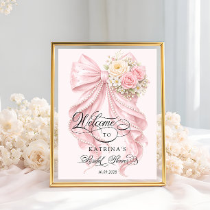 Póster Bienvenida a la despedida de soltera con lazo rosa