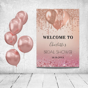 Póster Bienvenida a la despedida de soltera con rosa y do