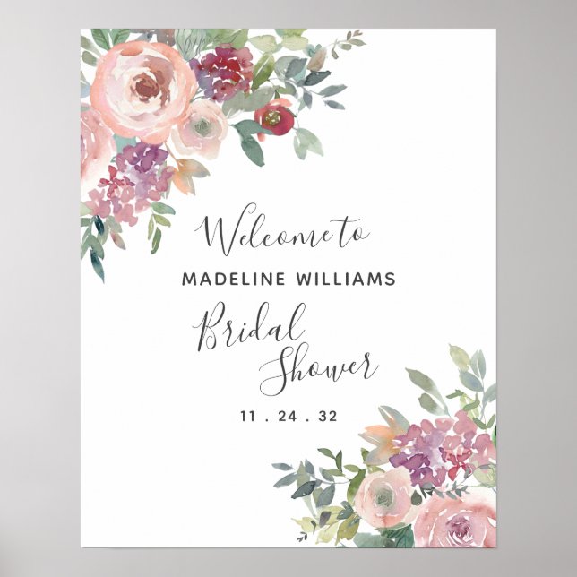 Póster Bienvenida a la despedida de soltera con rosas pol (Frente)