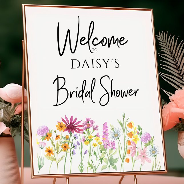 Póster Bienvenida a la despedida de soltera en el prado d (Floral Wildflower Bridal Shower welcome poster to order printed or as an instant digital download.)