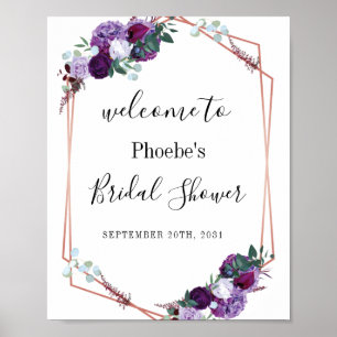 Póster Bienvenida a la despedida de soltera floral púrpur
