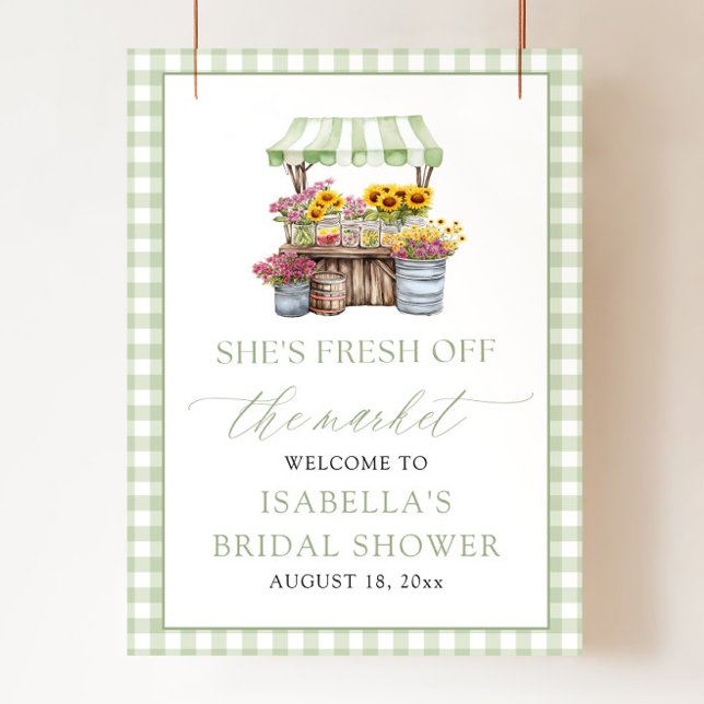 Póster Bienvenida a la Despedida de Soltera Fresh Off the (She's Fresh Off the Market Bridal Shower Welcome Poster)